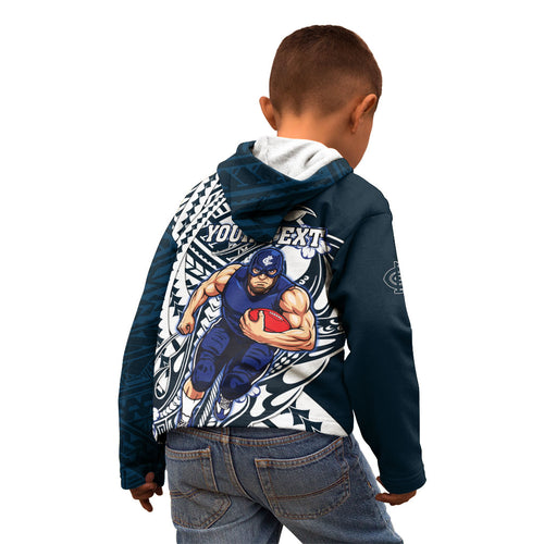 Personalized Carlton Blues Kid Hoodie Polynesian Tribal Baggers Mascot With Hibiscus Floral Art