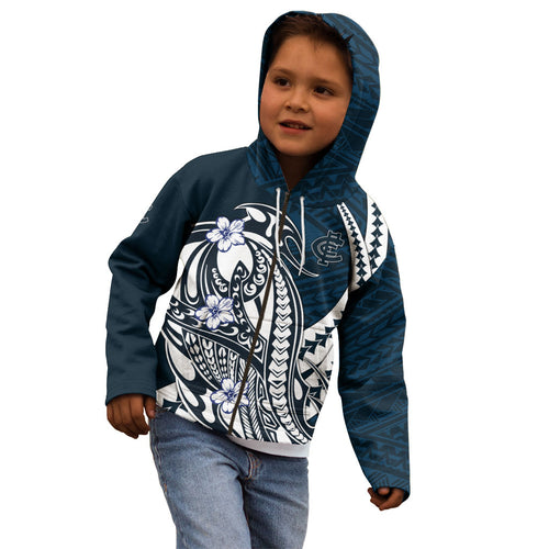 Personalized Carlton Blues Kid Hoodie Polynesian Tribal Baggers Mascot With Hibiscus Floral Art