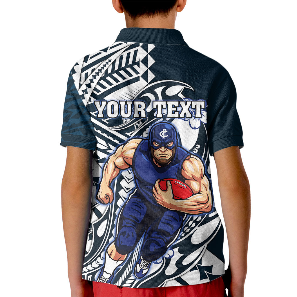 Personalized Carlton Blues Kid Polo Shirt Polynesian Tribal Baggers Mascot With Hibiscus Floral Art