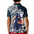 Personalized Carlton Blues Kid Polo Shirt Polynesian Tribal Baggers Mascot With Hibiscus Floral Art