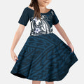 Personalized Carlton Blues Kid Short Sleeve Dress Polynesian Tribal Baggers Mascot With Hibiscus Floral Art