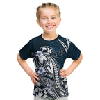 Personalized Carlton Blues Kid T Shirt Polynesian Tribal Baggers Mascot With Hibiscus Floral Art