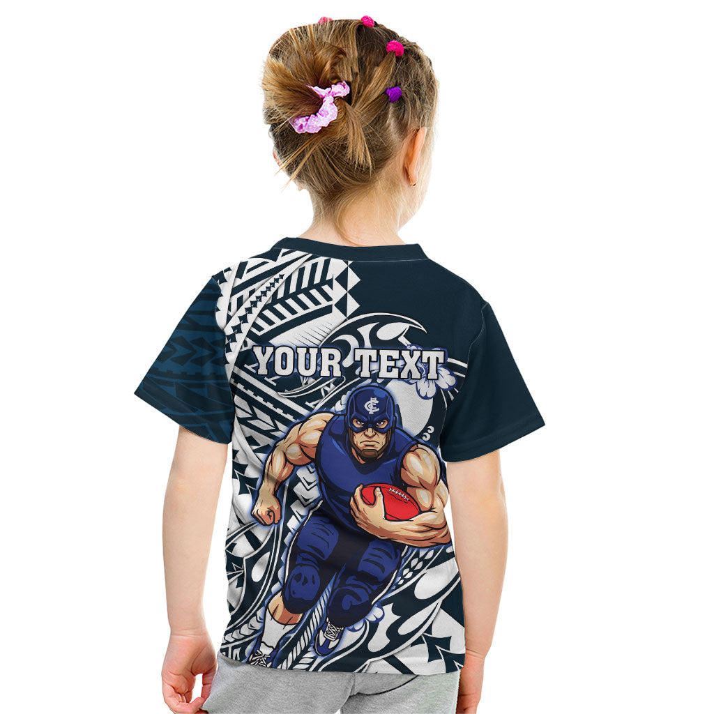 Personalized Carlton Blues Kid T Shirt Polynesian Tribal Baggers Mascot With Hibiscus Floral Art