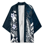 Personalized Carlton Blues Kimono Polynesian Tribal Baggers Mascot With Hibiscus Floral Art