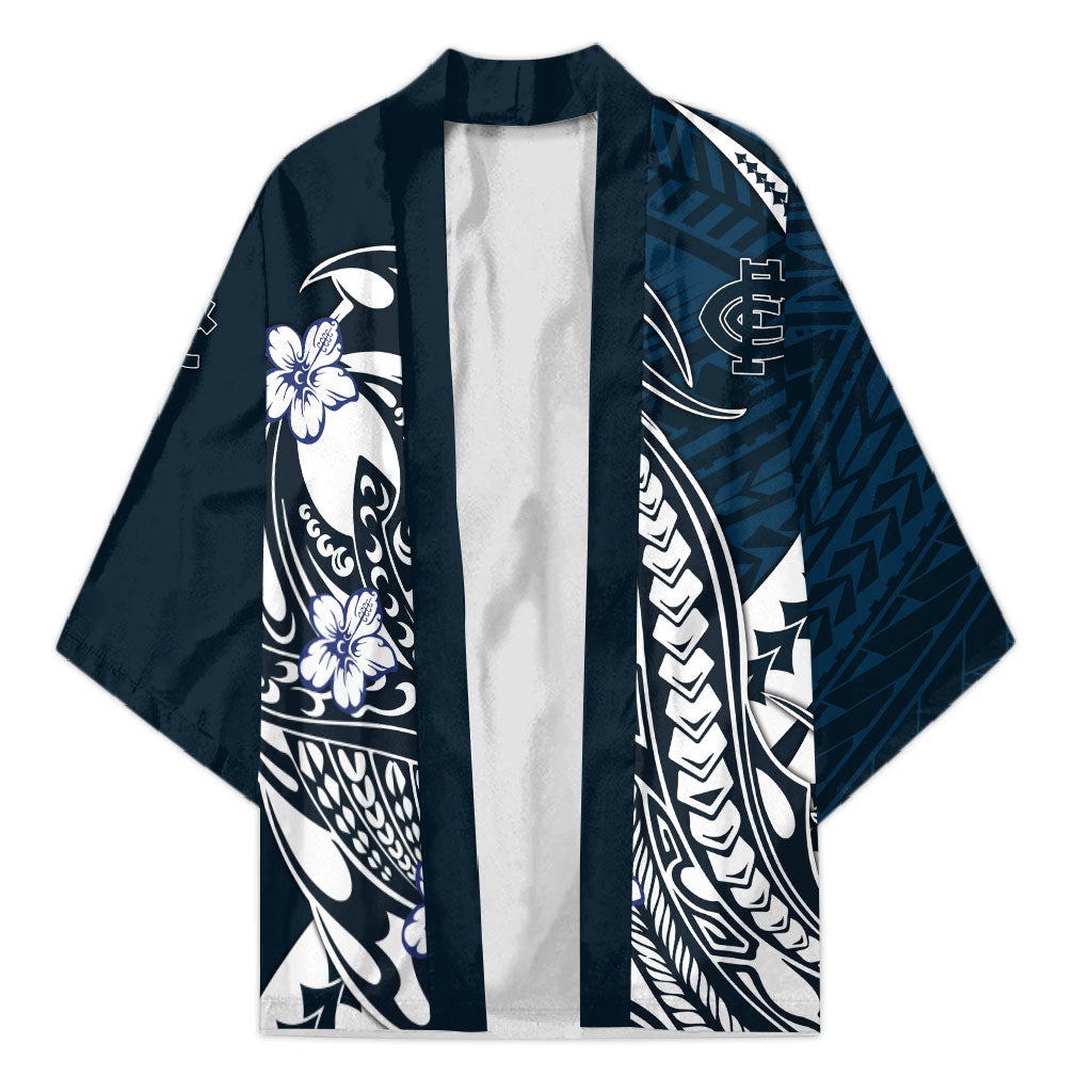 Personalized Carlton Blues Kimono Polynesian Tribal Baggers Mascot With Hibiscus Floral Art
