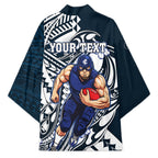 Personalized Carlton Blues Kimono Polynesian Tribal Baggers Mascot With Hibiscus Floral Art