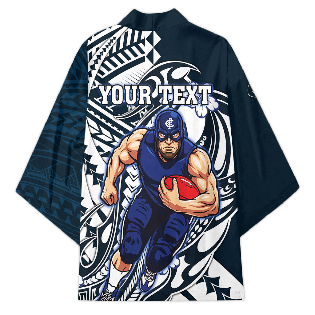 Personalized Carlton Blues Kimono Polynesian Tribal Baggers Mascot With Hibiscus Floral Art