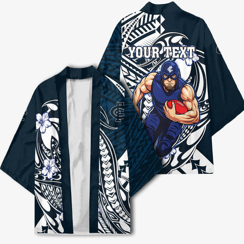 Personalized Carlton Blues Kimono Polynesian Tribal Baggers Mascot With Hibiscus Floral Art