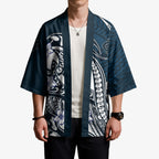 Personalized Carlton Blues Kimono Polynesian Tribal Baggers Mascot With Hibiscus Floral Art