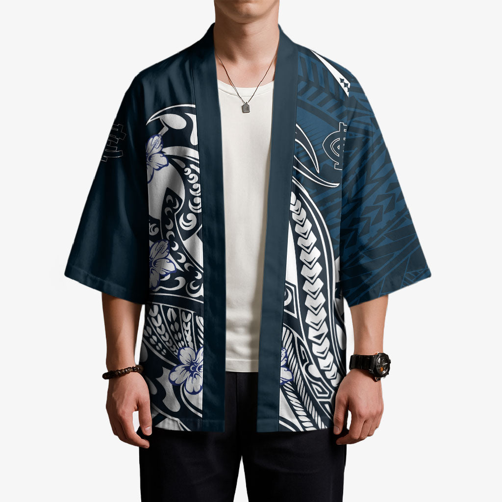 Personalized Carlton Blues Kimono Polynesian Tribal Baggers Mascot With Hibiscus Floral Art
