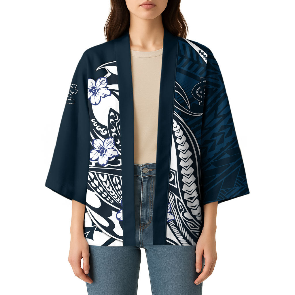 Personalized Carlton Blues Kimono Polynesian Tribal Baggers Mascot With Hibiscus Floral Art