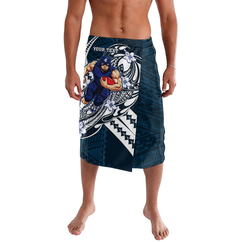 Personalized Carlton Blues Lavalava Polynesian Tribal Baggers Mascot With Hibiscus Floral Art