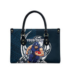 Personalized Carlton Blues Leather Bag Polynesian Tribal Baggers Mascot With Hibiscus Floral Art