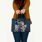 Personalized Carlton Blues Leather Bag Polynesian Tribal Baggers Mascot With Hibiscus Floral Art