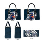 Personalized Carlton Blues Leather Bag Polynesian Tribal Baggers Mascot With Hibiscus Floral Art