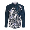Personalized Carlton Blues Long Sleeve Button Shirt Polynesian Tribal Baggers Mascot With Hibiscus Floral Art