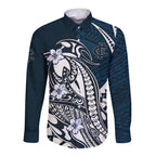 Personalized Carlton Blues Long Sleeve Button Shirt Polynesian Tribal Baggers Mascot With Hibiscus Floral Art