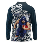 Personalized Carlton Blues Long Sleeve Polo Shirt Polynesian Tribal Baggers Mascot With Hibiscus Floral Art