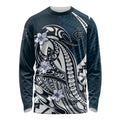 Personalized Carlton Blues Long Sleeve Shirt Polynesian Tribal Baggers Mascot With Hibiscus Floral Art