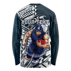 Personalized Carlton Blues Long Sleeve Shirt Polynesian Tribal Baggers Mascot With Hibiscus Floral Art