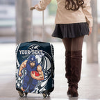 Personalized Carlton Blues Luggage Cover Polynesian Tribal Baggers Mascot With Hibiscus Floral Art