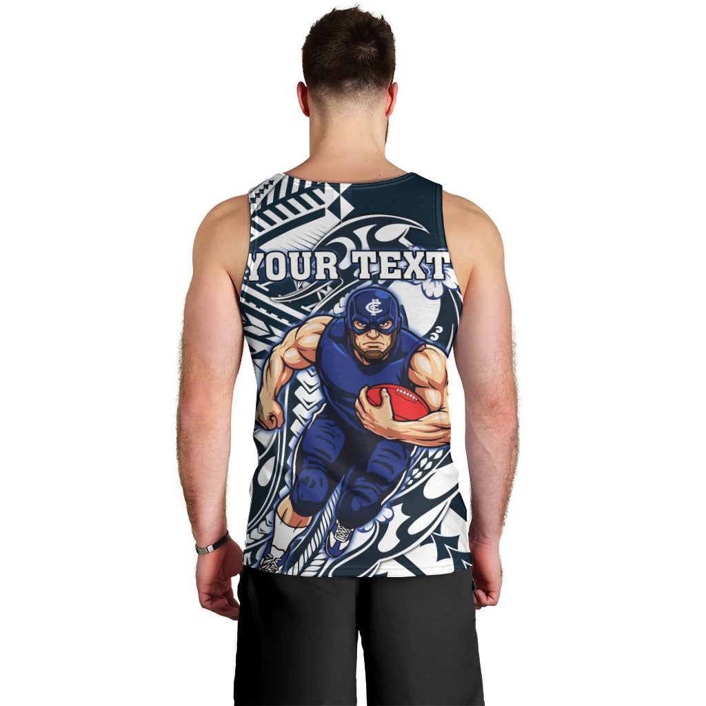 Personalized Carlton Blues Men Tank Top Polynesian Tribal Baggers Mascot With Hibiscus Floral Art