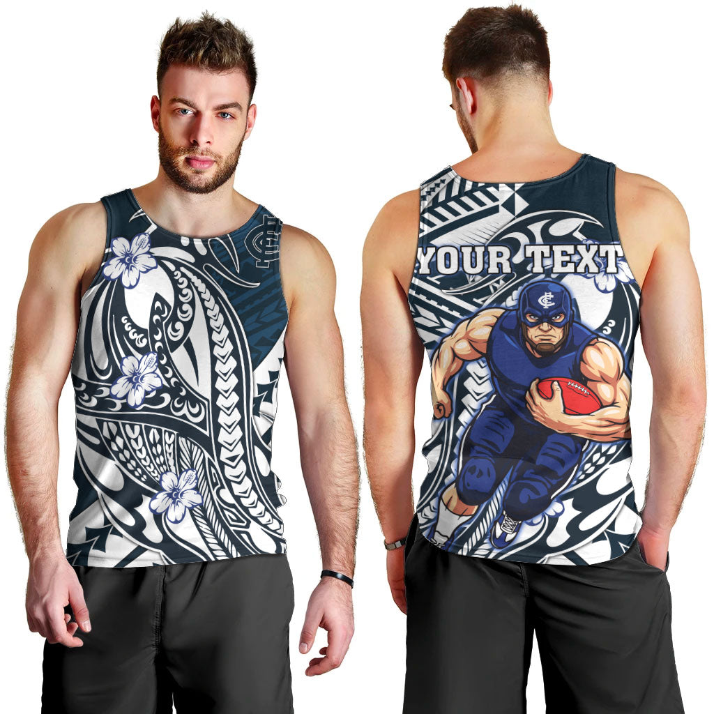 Personalized Carlton Blues Men Tank Top Polynesian Tribal Baggers Mascot With Hibiscus Floral Art
