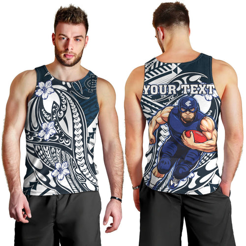 Personalized Carlton Blues Men Tank Top Polynesian Tribal Baggers Mascot With Hibiscus Floral Art