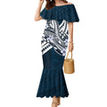 Personalized Carlton Blues Mermaid Dress Polynesian Tribal Baggers Mascot With Hibiscus Floral Art