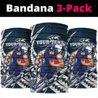 Personalized Carlton Blues Neck Gaiter Polynesian Tribal Baggers Mascot With Hibiscus Floral Art