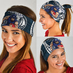 Personalized Carlton Blues Neck Gaiter Polynesian Tribal Baggers Mascot With Hibiscus Floral Art