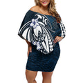 Personalized Carlton Blues Off Shoulder Short Dress Polynesian Tribal Baggers Mascot With Hibiscus Floral Art