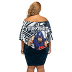 Personalized Carlton Blues Off Shoulder Short Dress Polynesian Tribal Baggers Mascot With Hibiscus Floral Art