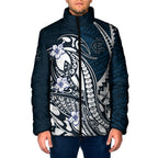 Personalized Carlton Blues Padded Jacket Polynesian Tribal Baggers Mascot With Hibiscus Floral Art