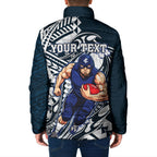 Personalized Carlton Blues Padded Jacket Polynesian Tribal Baggers Mascot With Hibiscus Floral Art