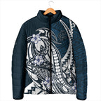 Personalized Carlton Blues Padded Jacket Polynesian Tribal Baggers Mascot With Hibiscus Floral Art