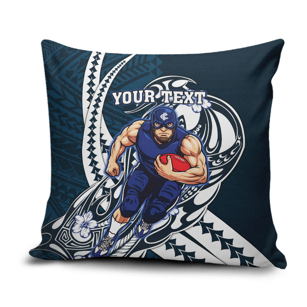 Personalized Carlton Blues Pillow Cover Polynesian Tribal Baggers Mascot With Hibiscus Floral Art