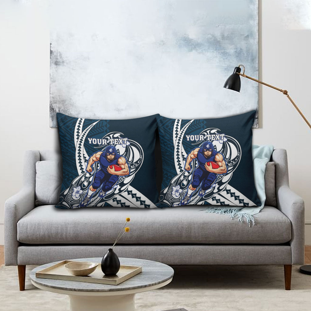 Personalized Carlton Blues Pillow Cover Polynesian Tribal Baggers Mascot With Hibiscus Floral Art