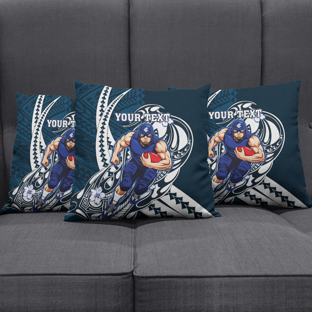 Personalized Carlton Blues Pillow Cover Polynesian Tribal Baggers Mascot With Hibiscus Floral Art