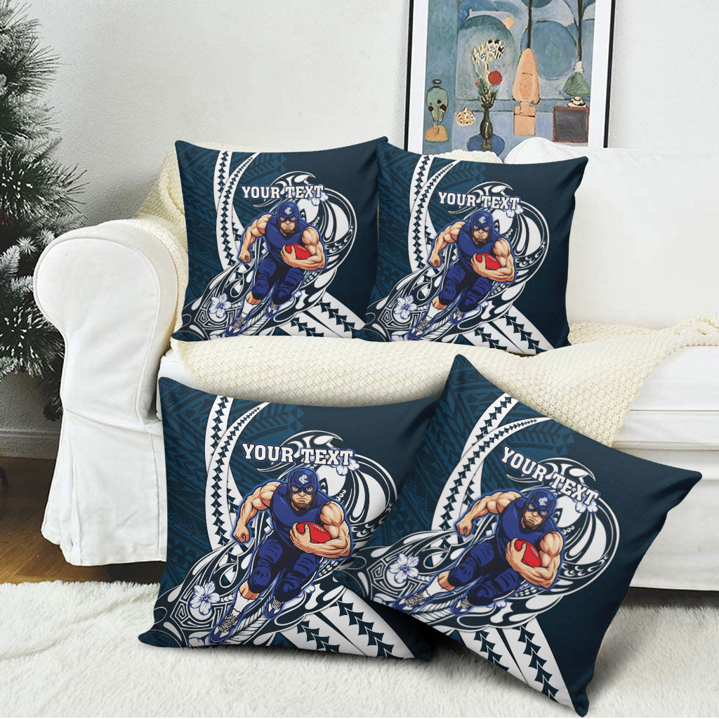 Personalized Carlton Blues Pillow Cover Polynesian Tribal Baggers Mascot With Hibiscus Floral Art