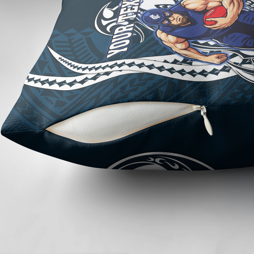 Personalized Carlton Blues Pillow Cover Polynesian Tribal Baggers Mascot With Hibiscus Floral Art