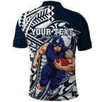 Personalized Carlton Blues Polo Shirt Polynesian Tribal Baggers Mascot With Hibiscus Floral Art