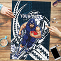 Personalized Carlton Blues Puzzle Polynesian Tribal Baggers Mascot With Hibiscus Floral Art