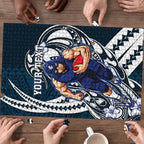 Personalized Carlton Blues Puzzle Polynesian Tribal Baggers Mascot With Hibiscus Floral Art