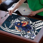 Personalized Carlton Blues Puzzle Polynesian Tribal Baggers Mascot With Hibiscus Floral Art