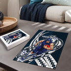 Personalized Carlton Blues Puzzle Polynesian Tribal Baggers Mascot With Hibiscus Floral Art