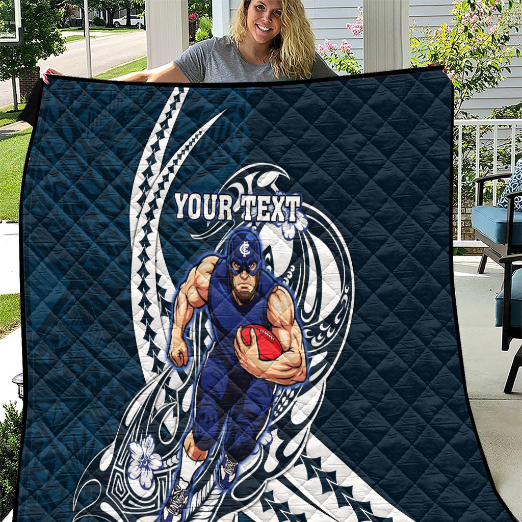 Personalized Carlton Blues Quilt Polynesian Tribal Baggers Mascot With Hibiscus Floral Art