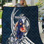 Personalized Carlton Blues Quilt Polynesian Tribal Baggers Mascot With Hibiscus Floral Art
