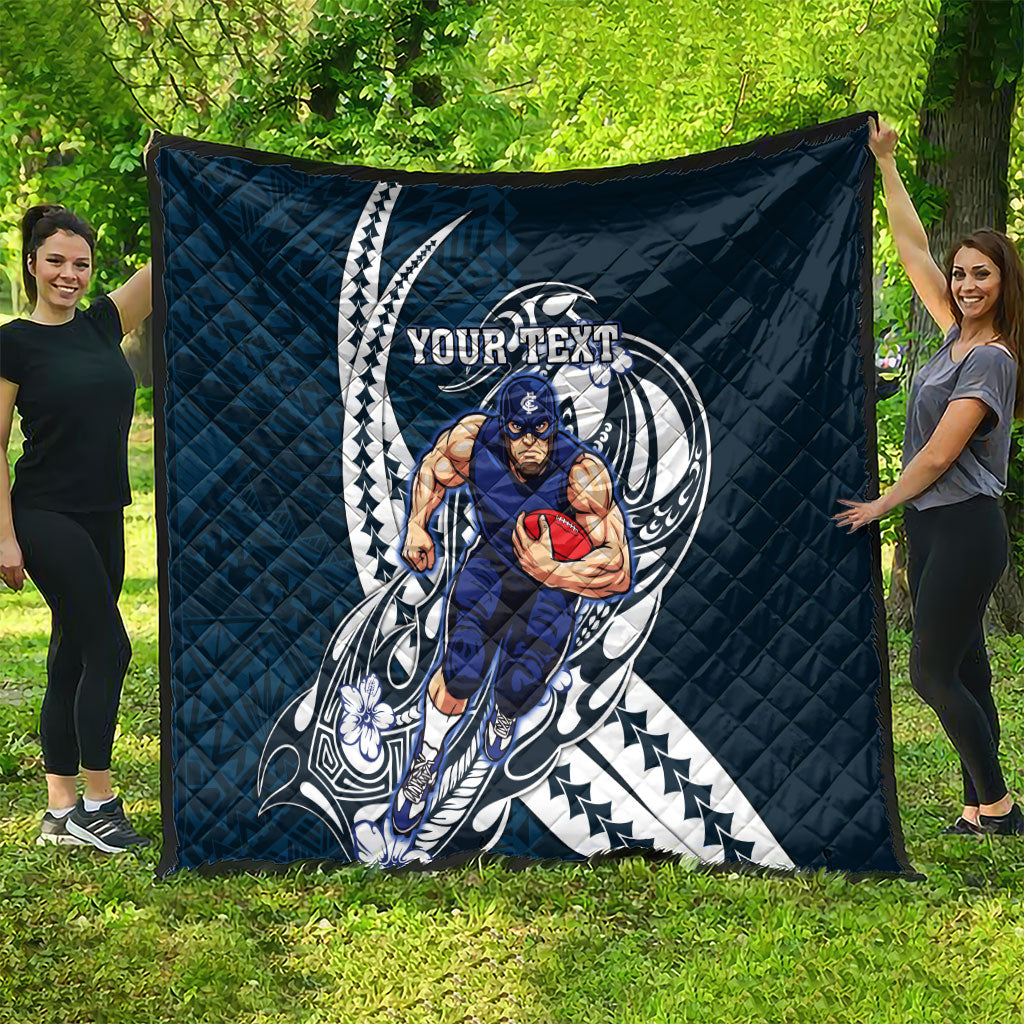 Personalized Carlton Blues Quilt Polynesian Tribal Baggers Mascot With Hibiscus Floral Art