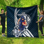 Personalized Carlton Blues Quilt Polynesian Tribal Baggers Mascot With Hibiscus Floral Art